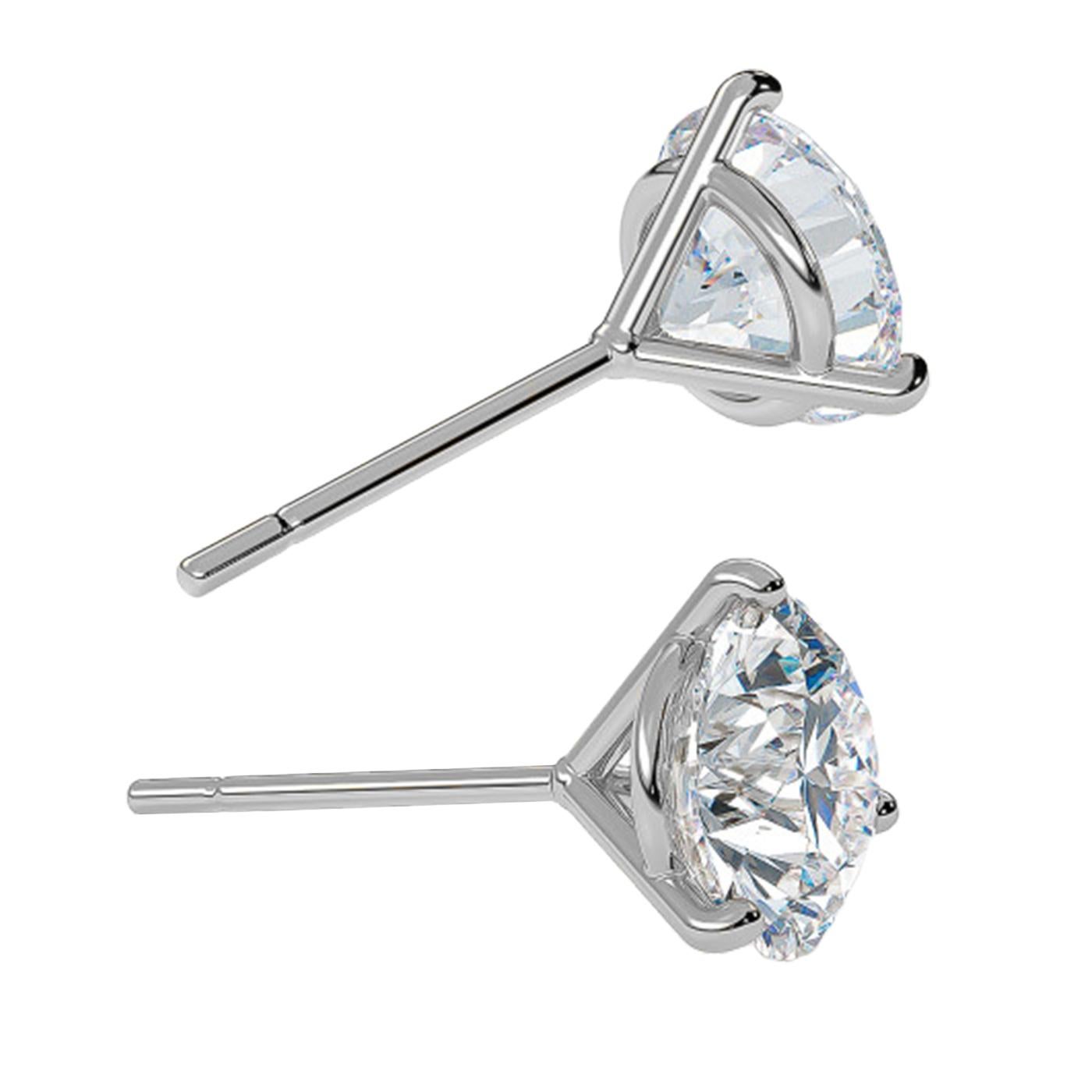 GIA 4ct Natural Round Diamond Stud Earrings 3-Prong Martini Setting VS1 Clarity In Excellent Condition For Sale In Aventura, FL