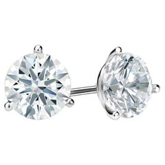 Clous d'oreilles à 3 griffes avec diamants ronds naturels de 4 carats certifiés GIA, pureté VS1