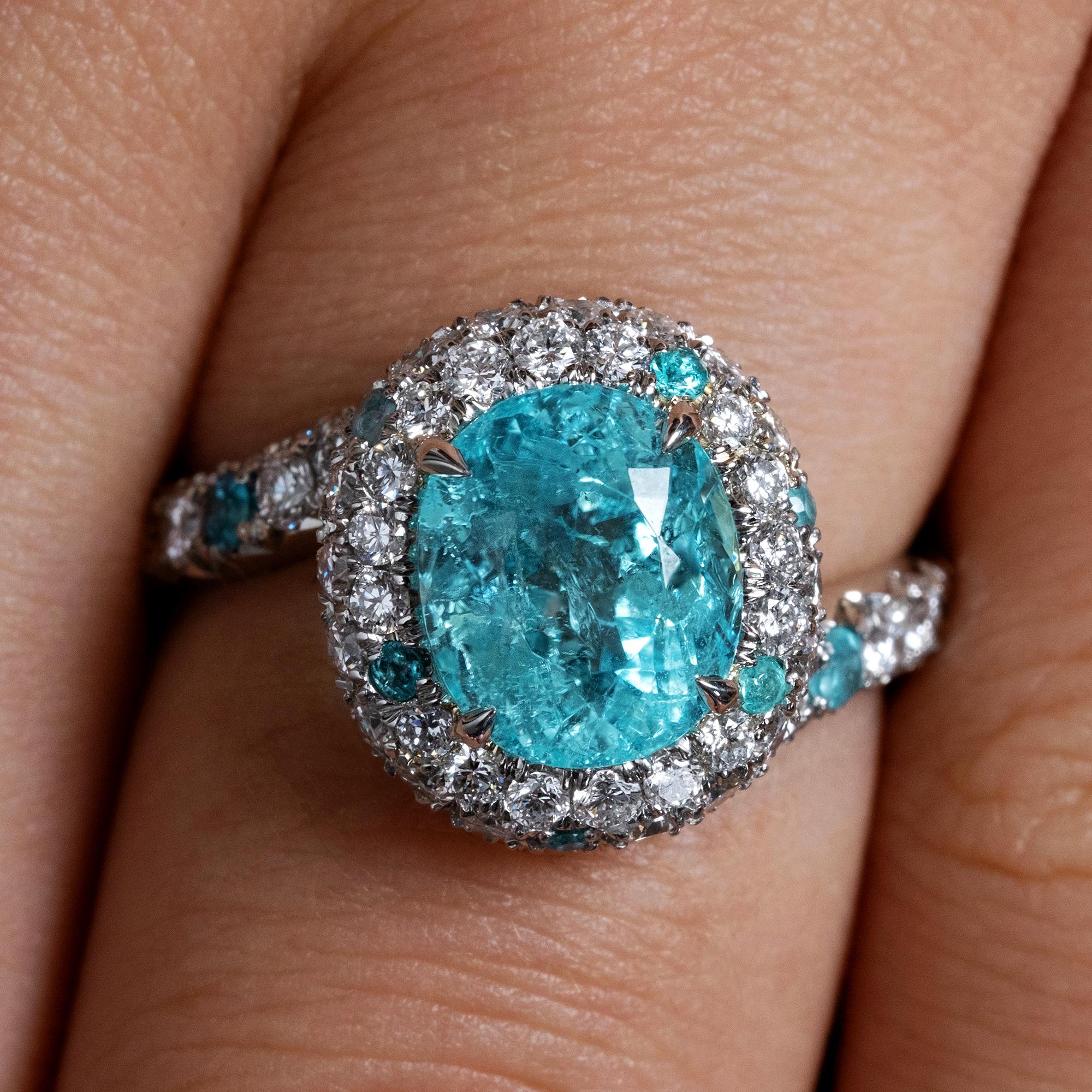 GIA 4ctw Natural Paraiba Tourmaline & Diamond Platinum Ring 2