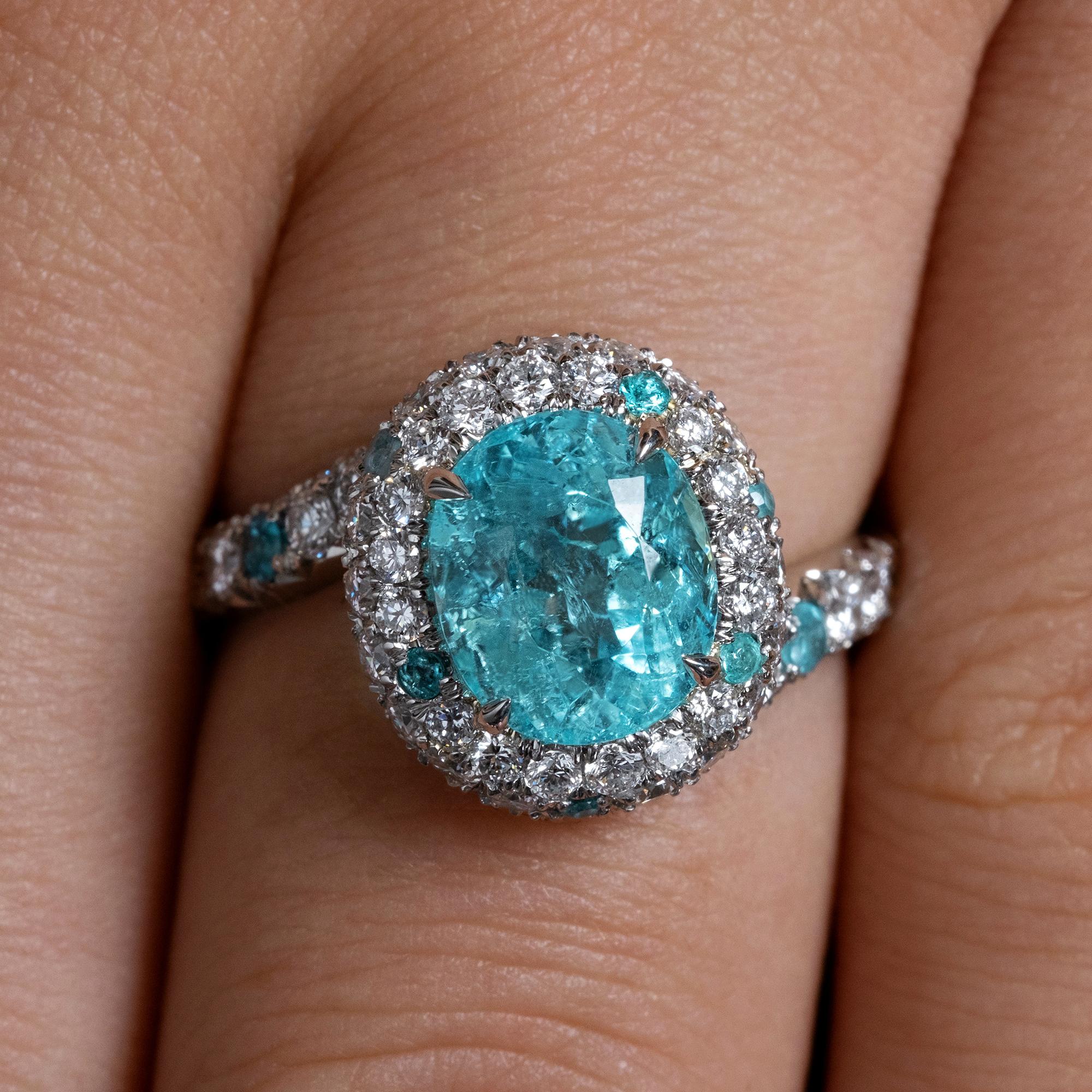 GIA 4ctw Natural Paraiba Tourmaline & Diamond Platinum Ring In Good Condition In New York, NY
