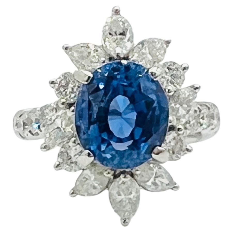 GIA 5 Carat Blue Sapphire and Diamond Ring in Platinum