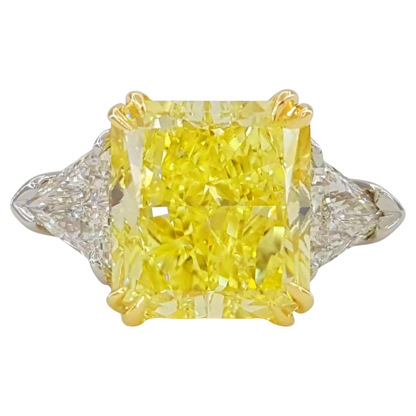 GIA 5 Carat Fancy Radiant Yellow Diamond Ring FLAWLESS