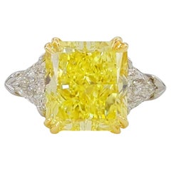 GIA 5 Carat Fancy Radiant Yellow Diamond Ring FLAWLESS