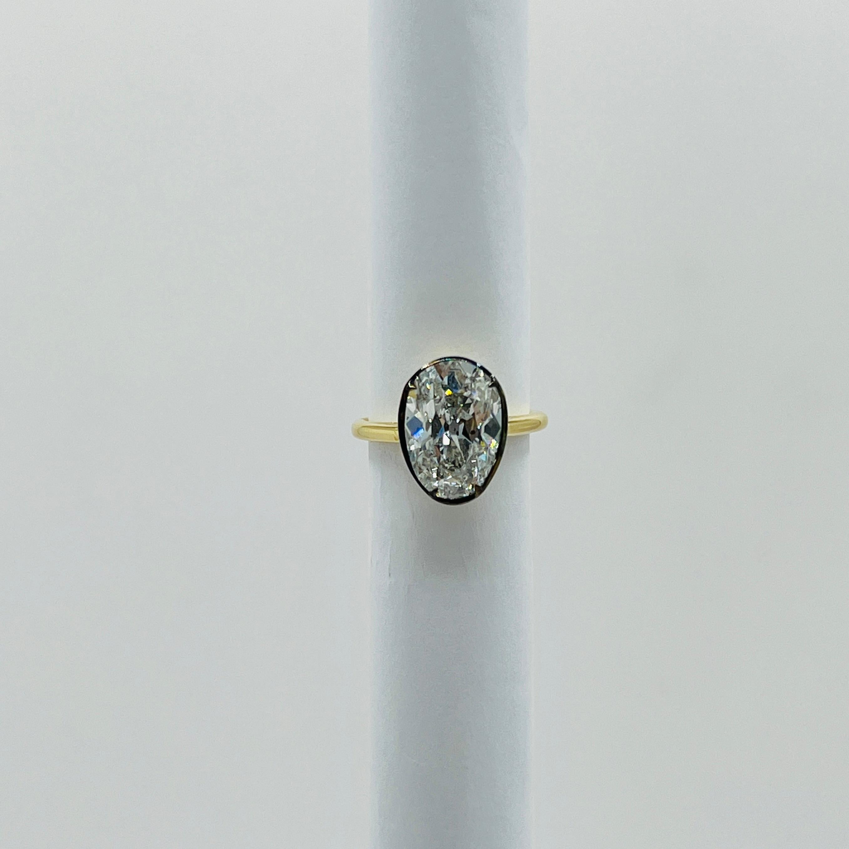 GIA 5 Carat Oval Diamond Solitaire Ring in Black Rhodium & 18K Yellow Gold 2