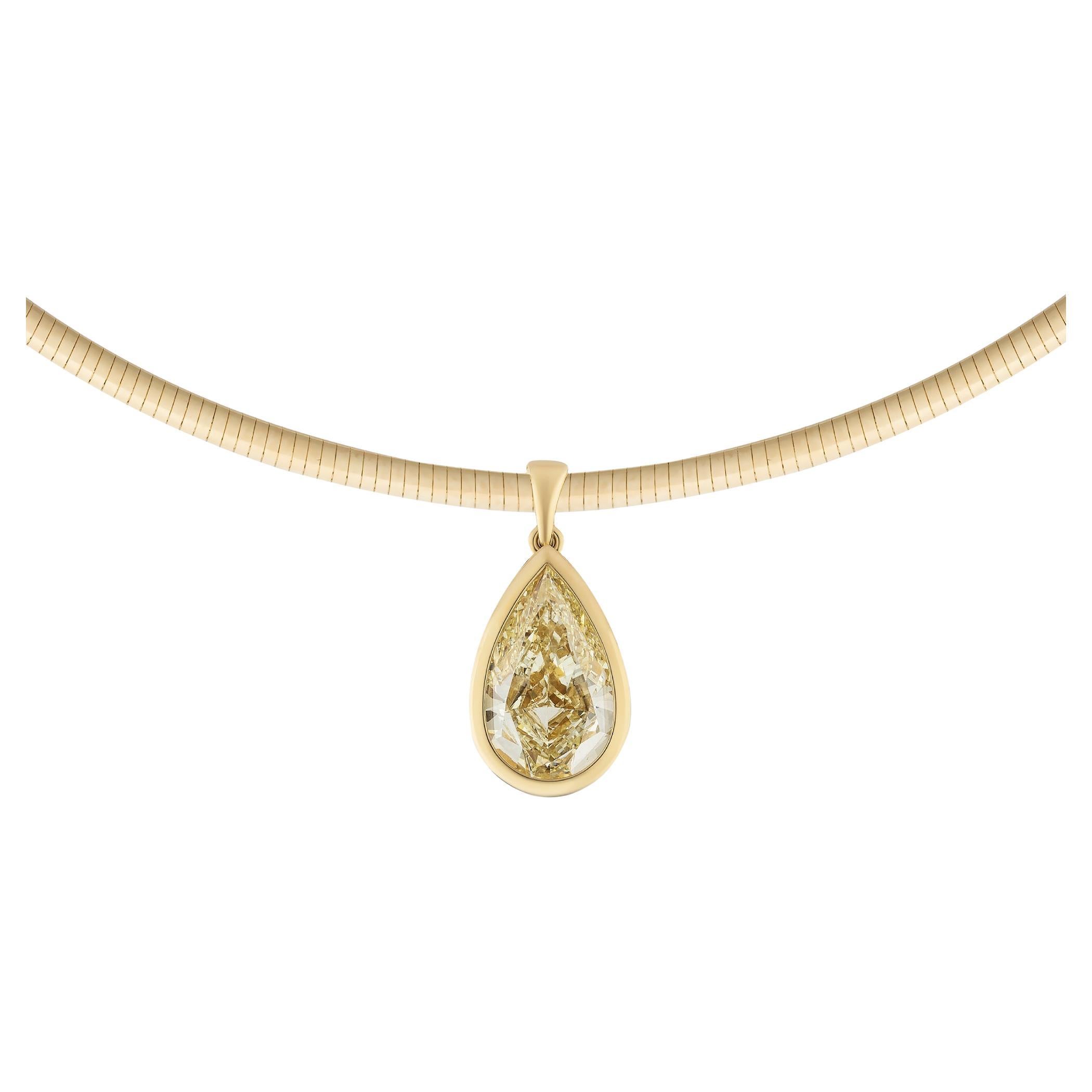 GIA 5 Carat Pear Cut Yellow Diamond Necklace