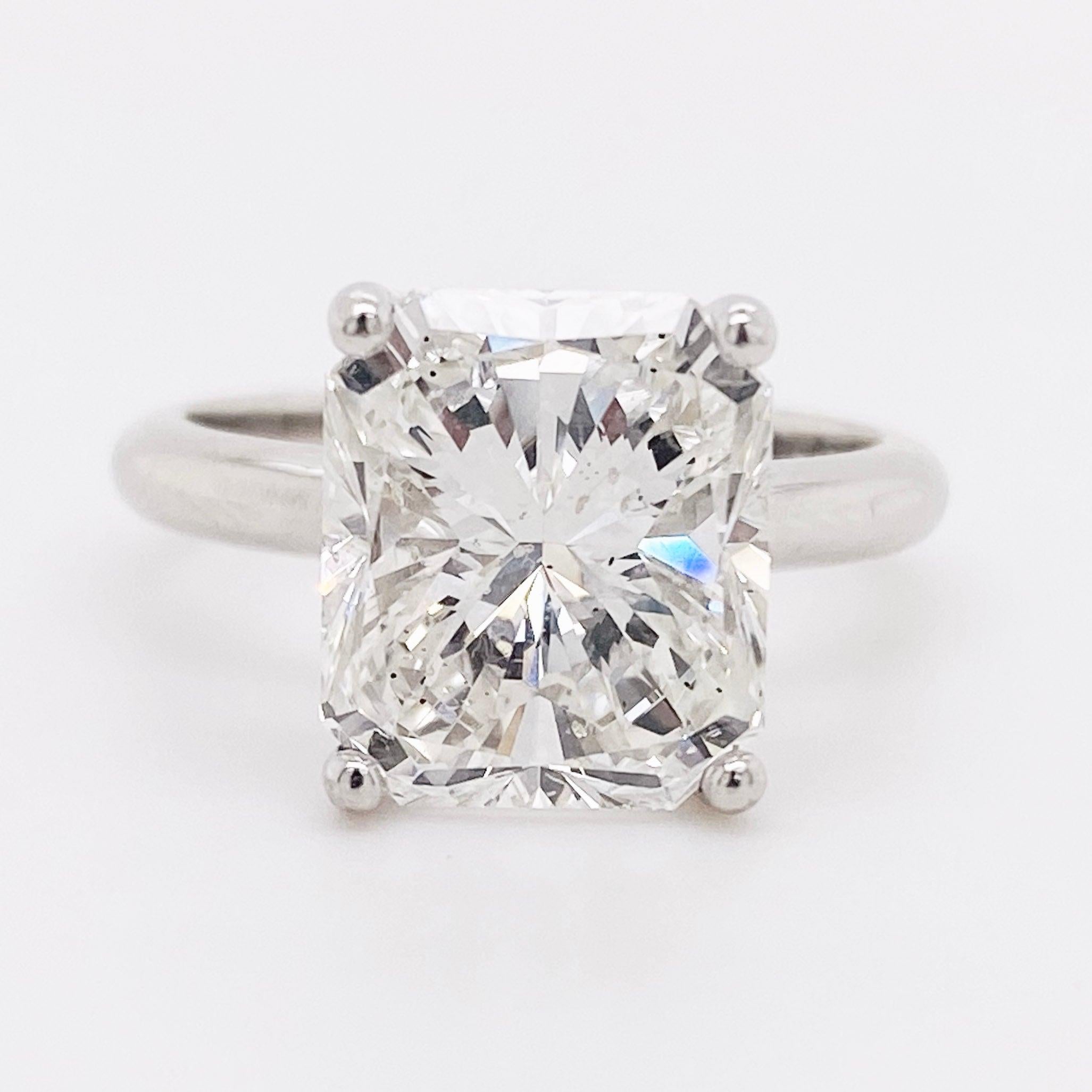 For Sale:  GIA Radiant 5 Carat Diamond Solitaire Platinum Engagement Ring  5