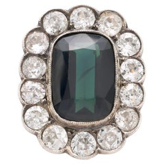 GIA 5 carat sapphire diamond 18k yellow gold silver cluster ring