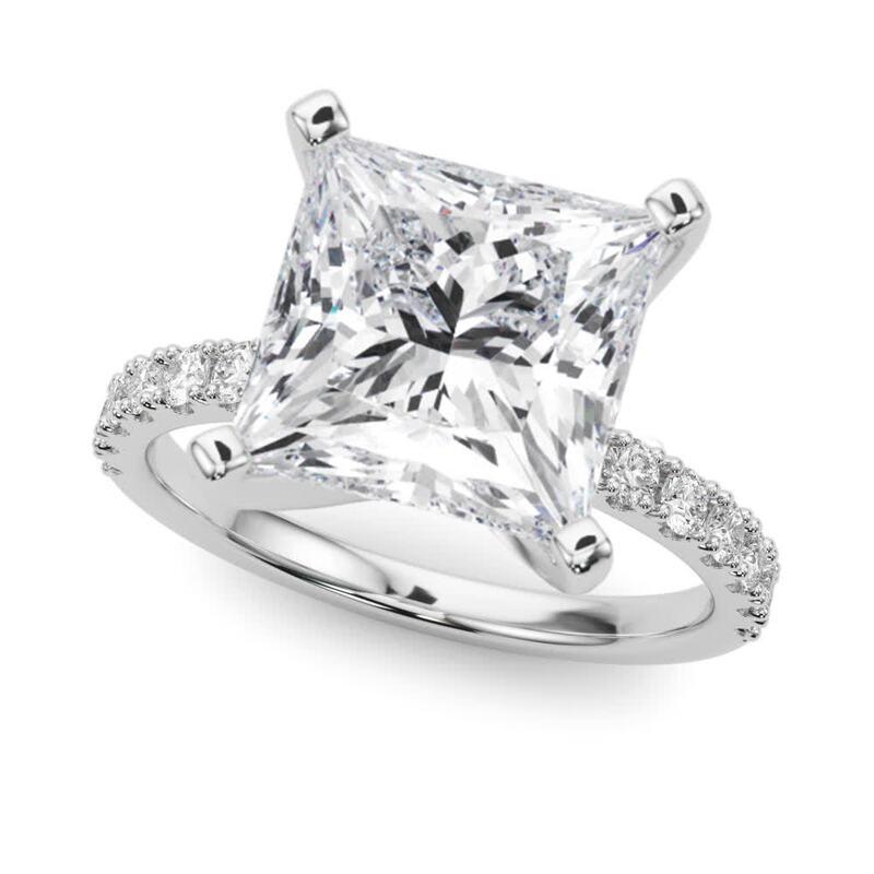 Princess Cut GIA 5.00ct Princess Solitaire with Half Eternity 18K White Gold Diamond Ring For Sale