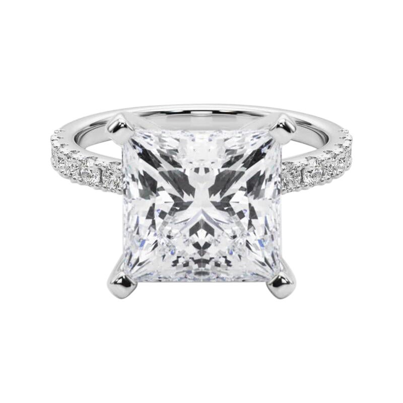 GIA 5.00ct Princess Solitaire with Half Eternity 18K White Gold Diamond Ring For Sale