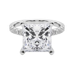 GIA 5.00ct Princesse Solitaire avec Demi-Eternité Bague diamant en or blanc 18K
