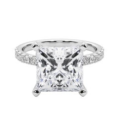 GIA 5,00ct Prinzessin Solitär mit halben Ewigkeit 18K Weißgold Diamantring
