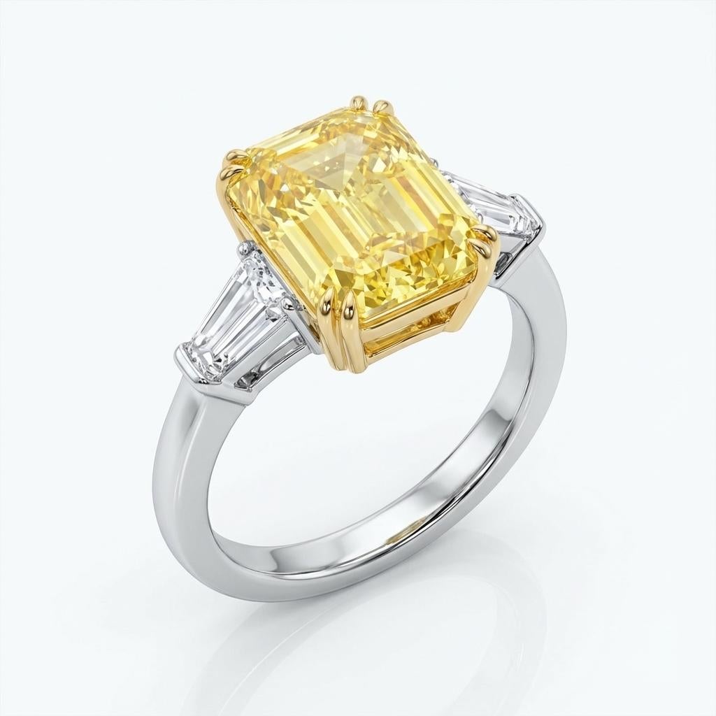 Taille émeraude GIA Bague diamant taille émeraude de 5,01 carats Fancy Yellow VS1 en vente