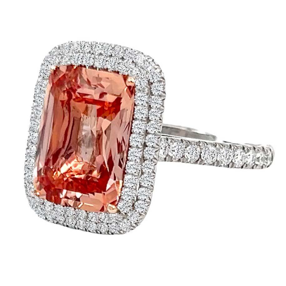 Contemporary GIA 5.01 Carat Padparadscha Sapphire and Diamond Cocktail Ring