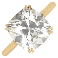 Bague de fiançailles ancienne en or jaune 18 carats avec diamant taille coussin de 5,01 carats certifié GIA, VVS2