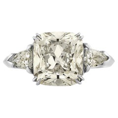 GIA 5.01ct CUSHION Diamond Engagement 3 Stone Platinum Vintage Engagement Ring