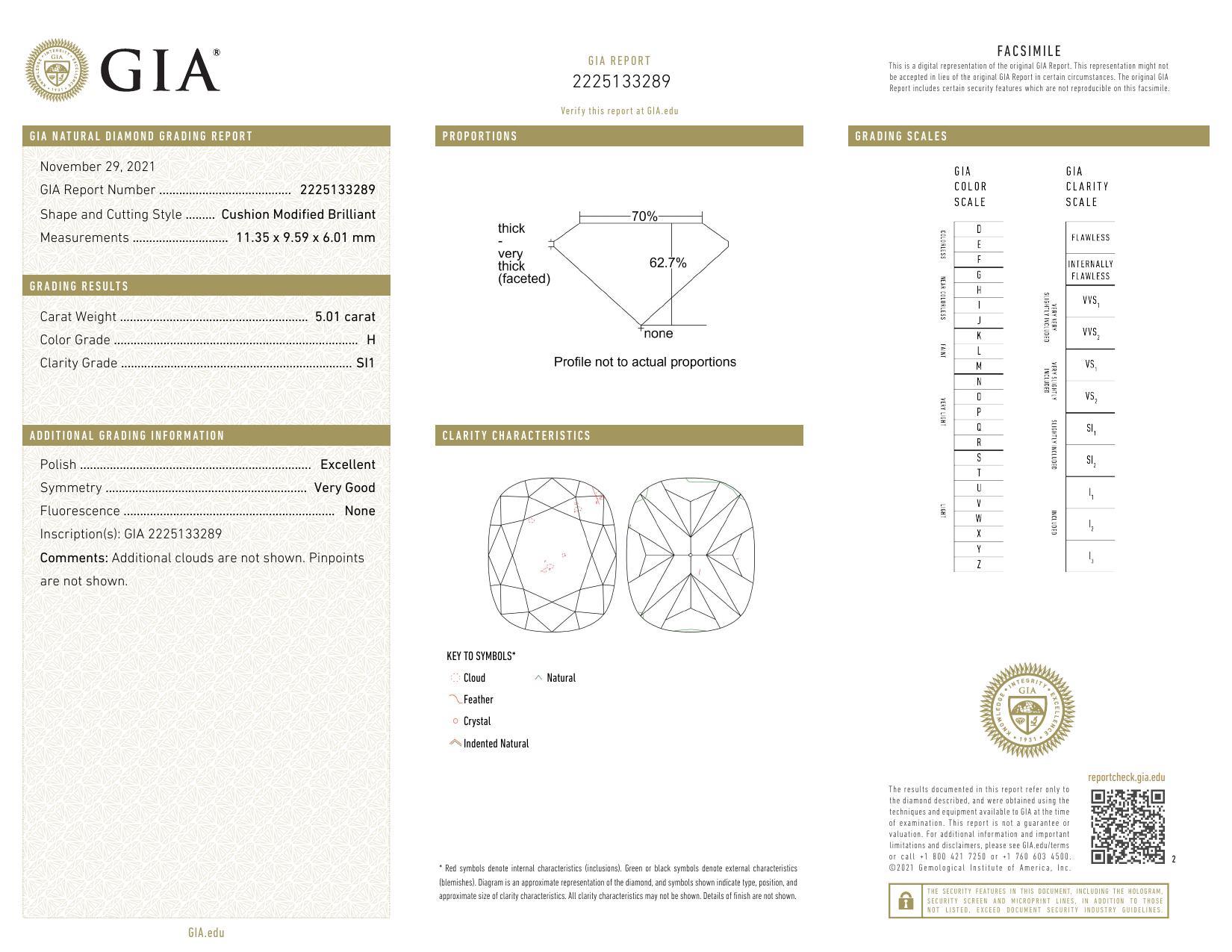 Taille coussin GIA 5.03ct Cushion Solitaire avec Demi-Eternité Bague diamant en or blanc 18K en vente