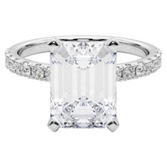 GIA 5.01ct Emerald Solitaire with Half Eternity 18K White Gold Diamond Ring