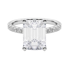 GIA 5.01ct Emerald Solitaire with Half Eternity 18K White Gold Diamond Ring