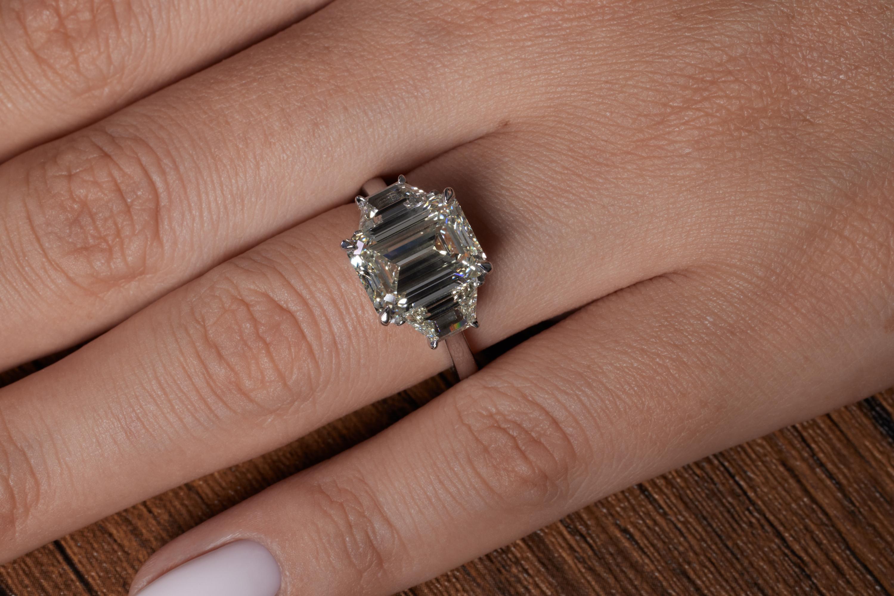GIA 5.01ct Estate Vintage Emerald Cut Diamond 3 Stone Engagement Wedding Plat 7