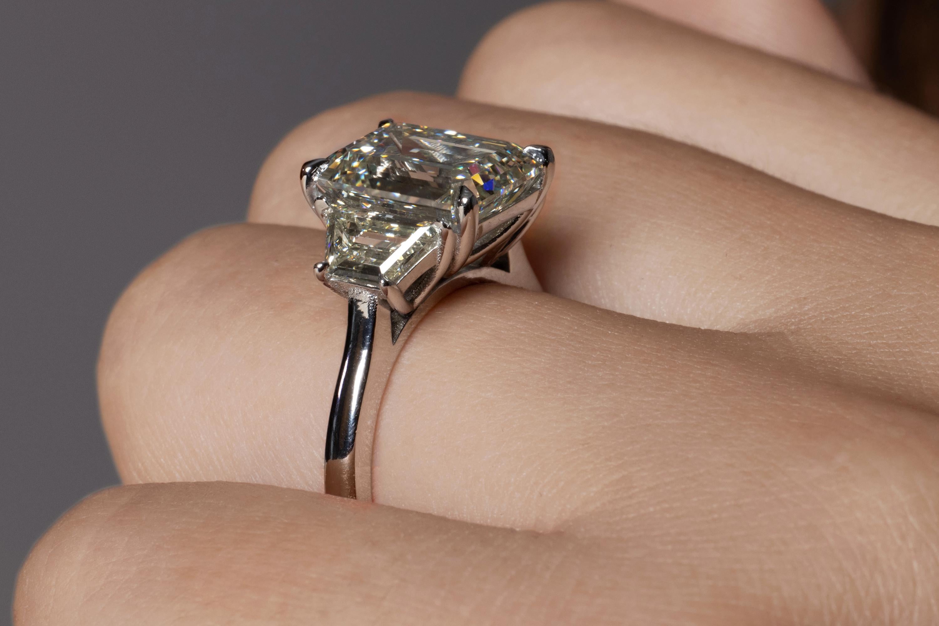 GIA 5.01ct Estate Vintage Emerald Cut Diamond 3 Stone Engagement Wedding Plat 11