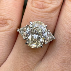 GIA 5.01ct Estate Vintage Oval Diamond 3 Stone Engagement Wedding Platinum/18kYG