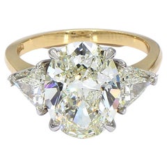 GIA 5.01ct Estate Vintage Oval Diamond 3 Stone Engagement Wedding Platinum/18kYG