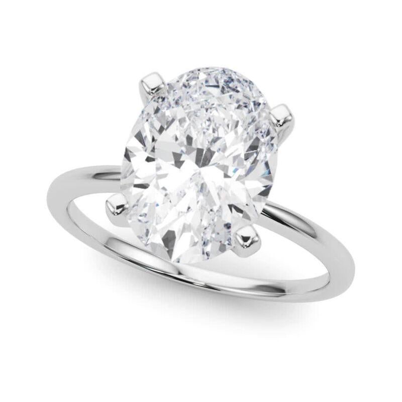 Taglio ovale GIA 5,01ct Oval Slim Band Prong Set Solitaire in oro bianco 18K Diamond Ring in vendita