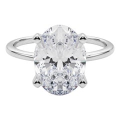 GIA 5.01ct Oval Slim Band Prong Set Solitaire 18K White Gold Diamond Ring