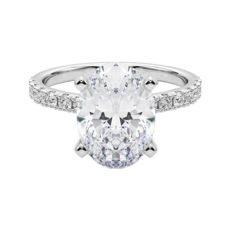 GIA 5.01ct Oval Solitaire avec Demi-Eternité Bague diamant en or blanc 18K
