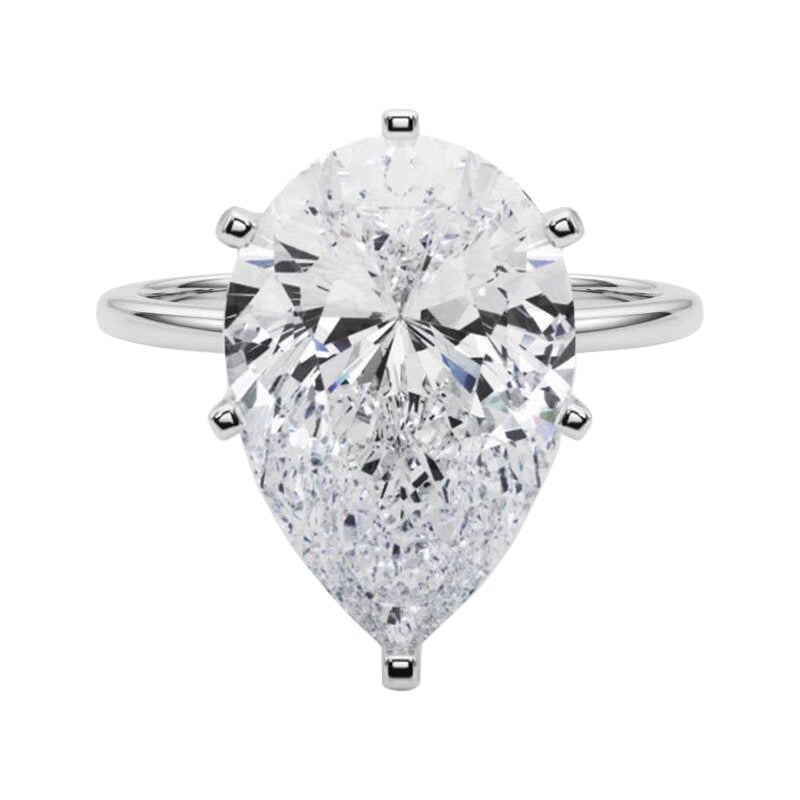 GIA 5,01ct Pear Slim Band Prong Set Solitaire in oro bianco 18K Diamond Ring