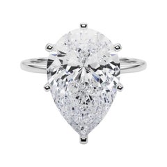 GIA 5,01ct Pear Slim Band Prong Set Solitaire in oro bianco 18K Diamond Ring