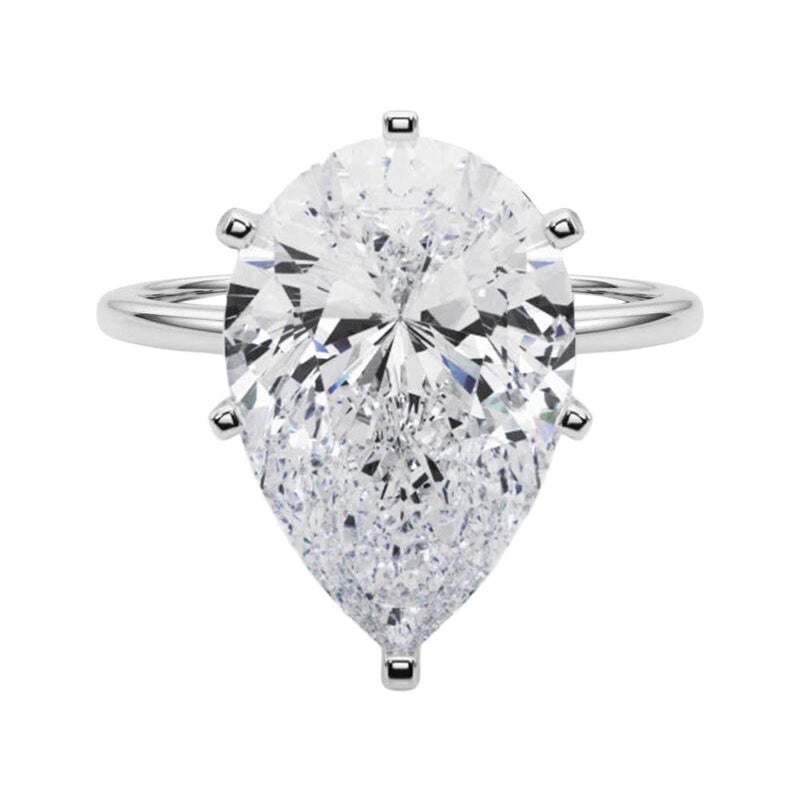 GIA 5.01ct Pear Slim Band Prong Set Solitaire 18K White Gold Diamond Ring