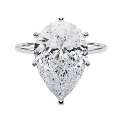 GIA 5.01ct Pear Slim Band Prong Set Solitaire 18K White Gold Diamond Ring