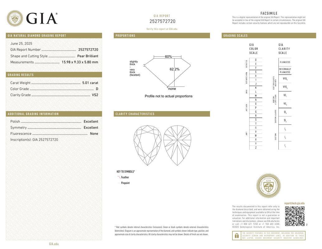 Contemporaneo GIA 5,01ct Solitario a pera con mezza eternità in oro bianco 18 carati