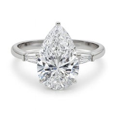 GIA 5 Carat Pear Three-Stone Tapered Baguette 18K White Gold Diamond Ring