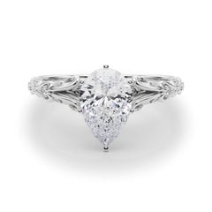GIA 5.01ct Pear Vintage 3-Stone Heart & Vine 18K White Gold Diamond Ring