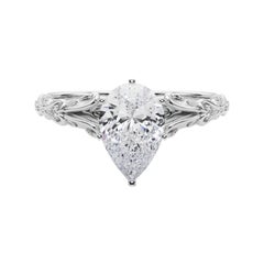 GIA 5,01ct Pear Vintage 3-Stone Heart & Vine Anello di diamanti in oro bianco 18K