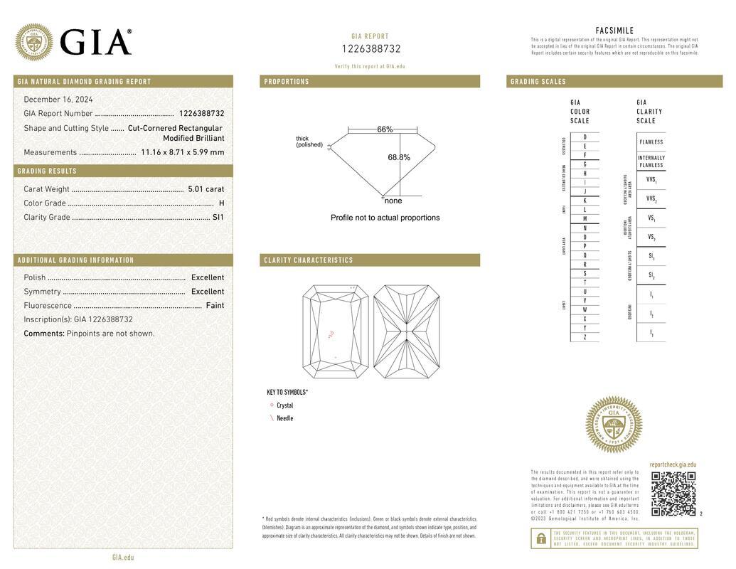Contemporaneo GIA 5,01ct Radiant Slim Band Prong Set Solitaire in oro bianco 18K Diamond Ring in vendita