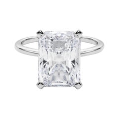 GIA 5,01ct Radiant Slim Band Prong Set Solitaire in oro bianco 18K Diamond Ring