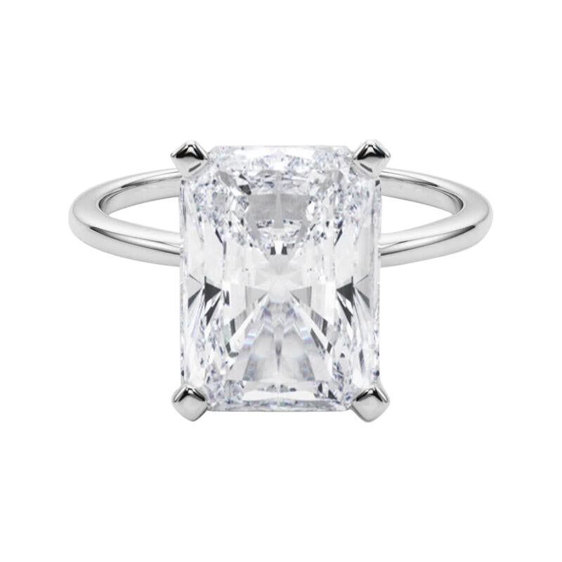 GIA 5,01ct Radiant Slim Band Prong Set Solitaire in oro bianco 18K Diamond Ring