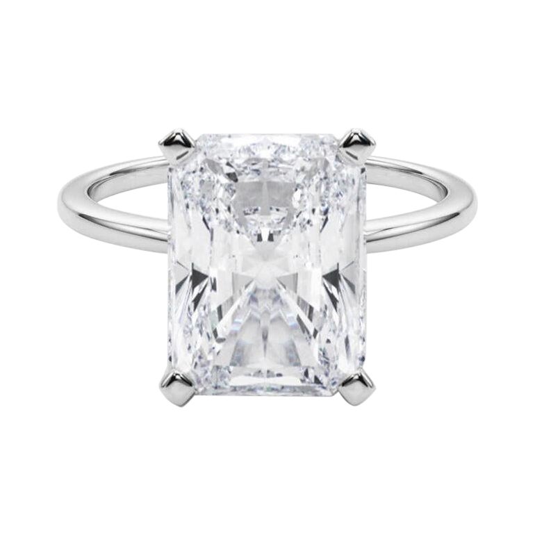 GIA 5,01ct Radiant Slim Band Prong Set Solitaire in oro bianco 18K Diamond Ring