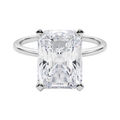 GIA Anillo de diamantes de oro blanco de 18 quilates con solitario engastado y banda delgada radiante de 5,01 ct