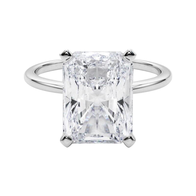 GIA 5.01ct Radiant Slim Band Prong Set Solitaire 18K White Gold Diamond Ring