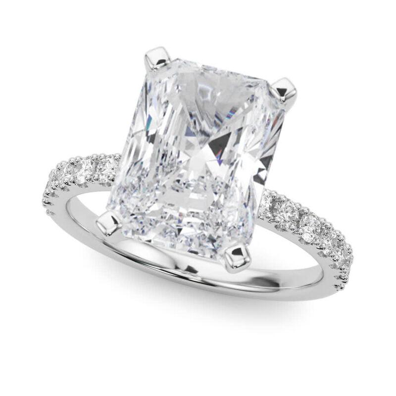 Radiant Cut GIA 5.01ct Radiant Solitaire with Half Eternity 18K White Gold Diamond Ring For Sale