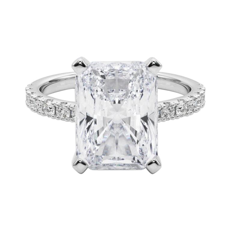 GIA 5.01ct Radiant Solitaire with Half Eternity 18K White Gold Diamond Ring