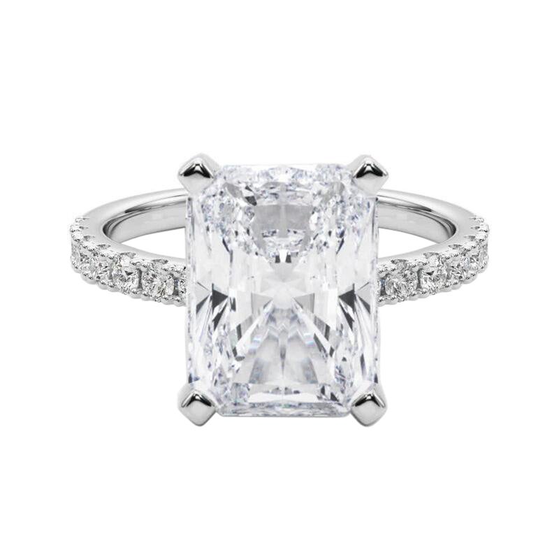 GIA 5.01ct Radiant Solitaire avec Demi-Eternité Bague diamant en or blanc 18K