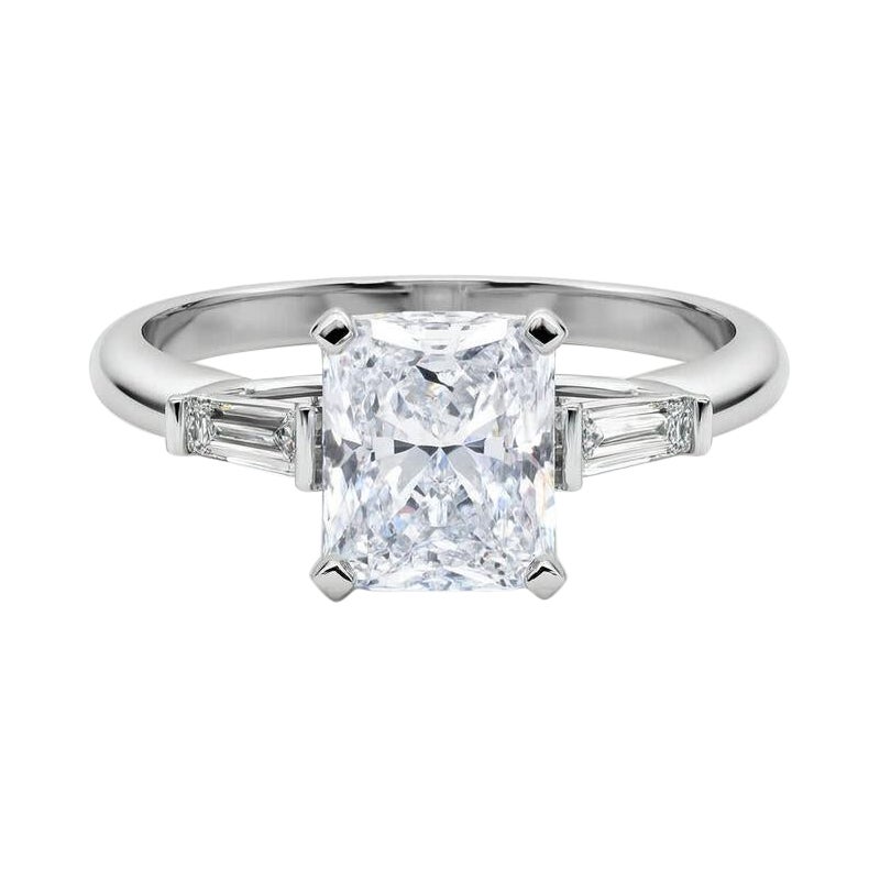 GIA 5,01ct Radiant Drei-Stein konisch Baguette 18K Weißgold Diamantring