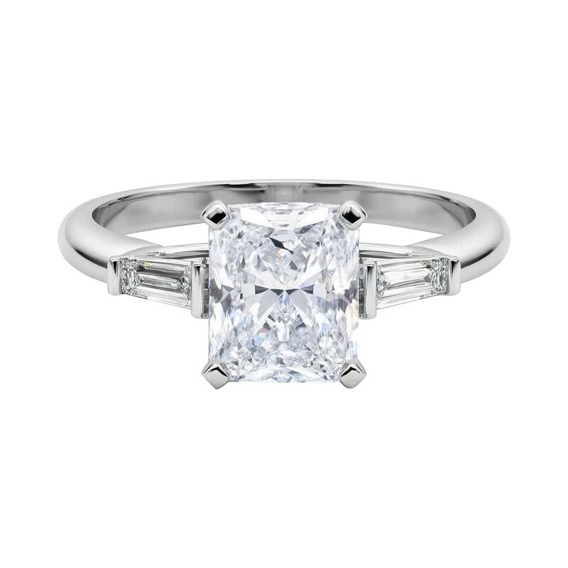 GIA 5,01ct Radiant Drei-Stein konisch Baguette 18K Weißgold Diamantring