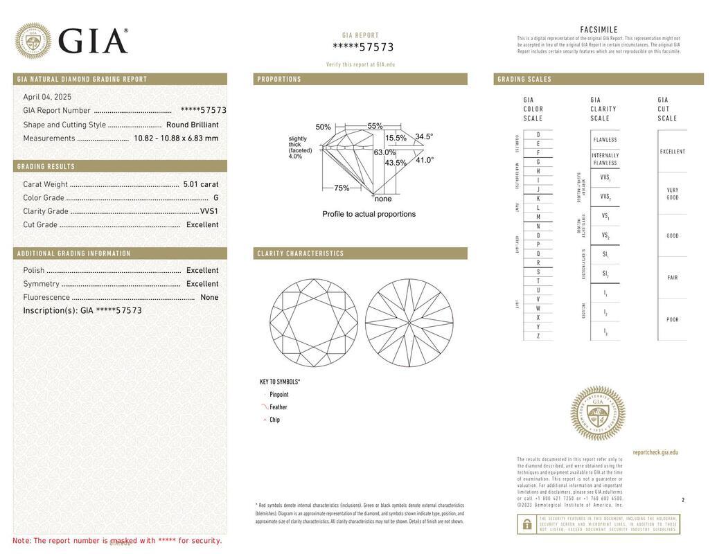 Contemporaneo GIA 5,01ct Anello con diamante rotondo a fascia sottile con solitario incastonato in oro bianco 18 carati