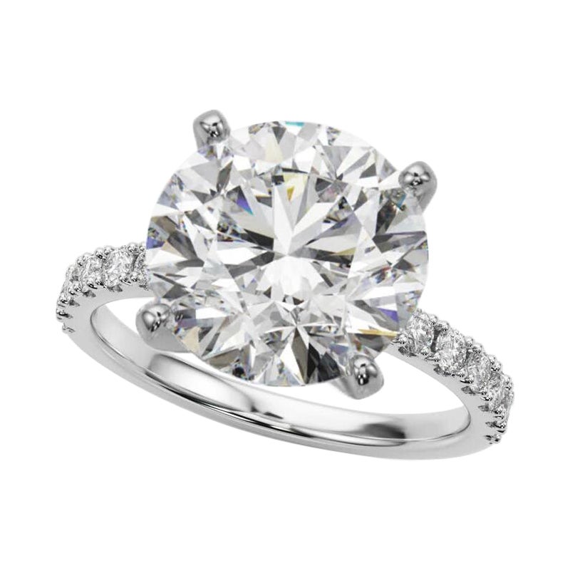 GIA 5.01ct Round Solitaire with Half Eternity 18K White Gold Diamond Ring (bague à diamant en or blanc 18K)